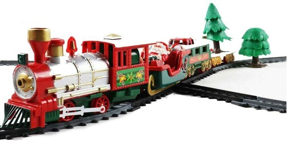 Trenino Natalizio Sotto Albero Locomotiva Luci Suoni Slitta Babbo Natale 102x46