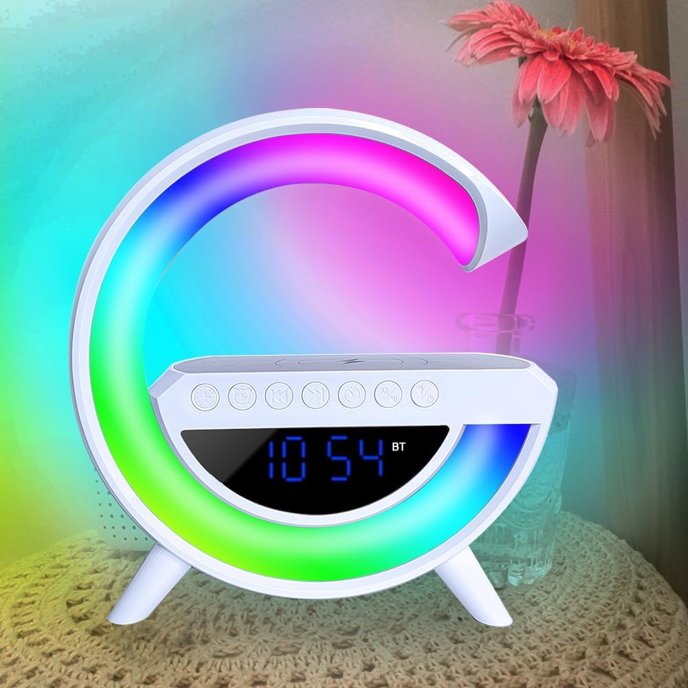 Cassa Speaker BT WiFi Forma G Ricarica Smartphone Fast Qi Orologio Sveglia LED