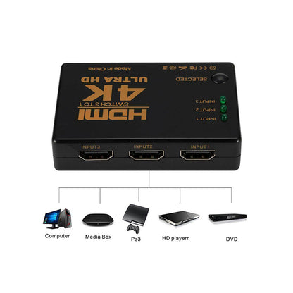 Splitter HDMI 4K Switch Ultra HD 3 Porte per TV Decoder PS4 Xbox con Telecomando