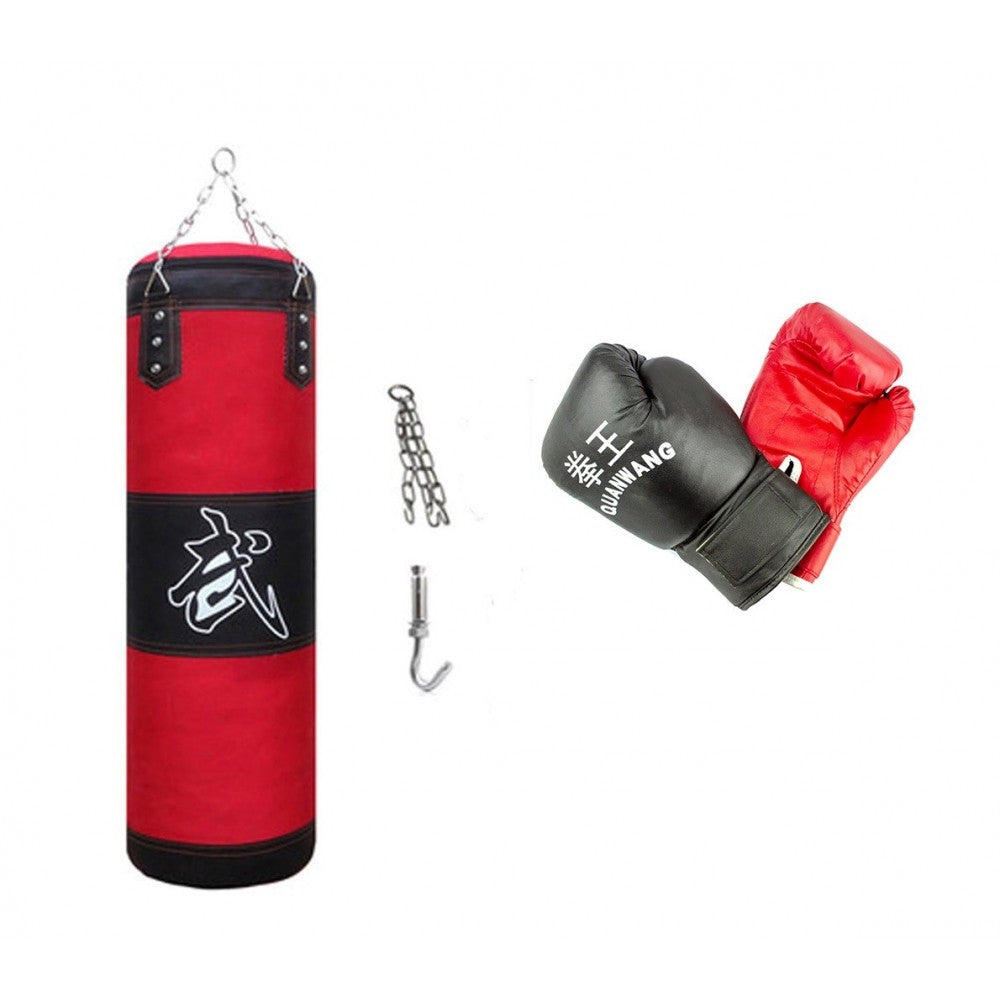 Sacco Boxe Pugilato Vuoto Professionale Allenamento con Guantoni 100x35 + Catene