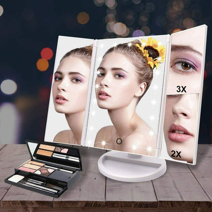 Specchio Trucco Con 24 Luci Led Ingrandimento 1x 2x 3x Rotazione 360° Makeup