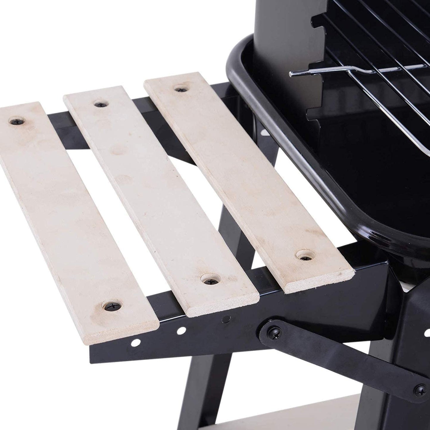 Barbecue Rettangolare A Carbone Multifunzione Con Struttura In Acciaio Ripiani In Legno Per Giardino Terrazzo Balcone con 2 Ruote 87 x 44 x 82 cm Fair