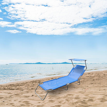 Lettino Prendisole In Metallo con Schienale Regolabile con Tettuccio Parasole Portatile Pieghevole (Azzurro)