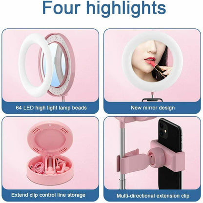 Specchio Trucco Anello Luminoso Luce Led Regolabile Supporto Smartphone Selfie Tik Tok Ring