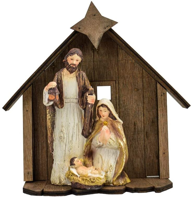 Presepe Capanna in Legno con Nativita' 20 x 20 x 7 cm Addobbi Natalizi Avvento Fair