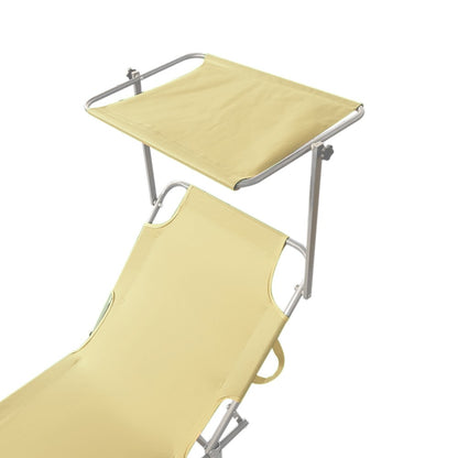 Lettino Prendisole In Metallo con Schienale Regolabile con Tettuccio Parasole Portatile Pieghevole (Beige)