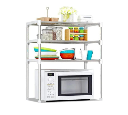 Scaffale Mensola Rack Salvaspazio Microonde 3 Ripiani Cucina Gancetti Utensili