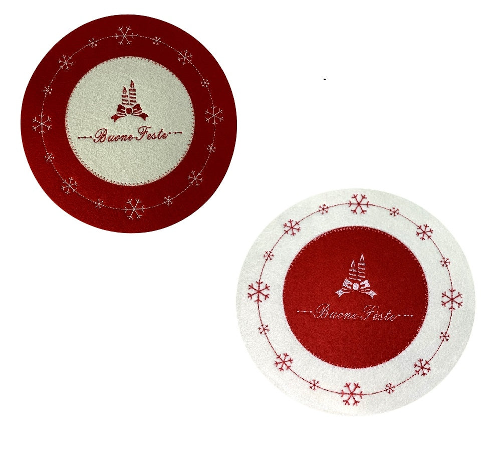 Pack 4 Sottopiatti Natalizi in Feltro Buone Feste Decorazioni Tavola 30 cm Addobbi Natale