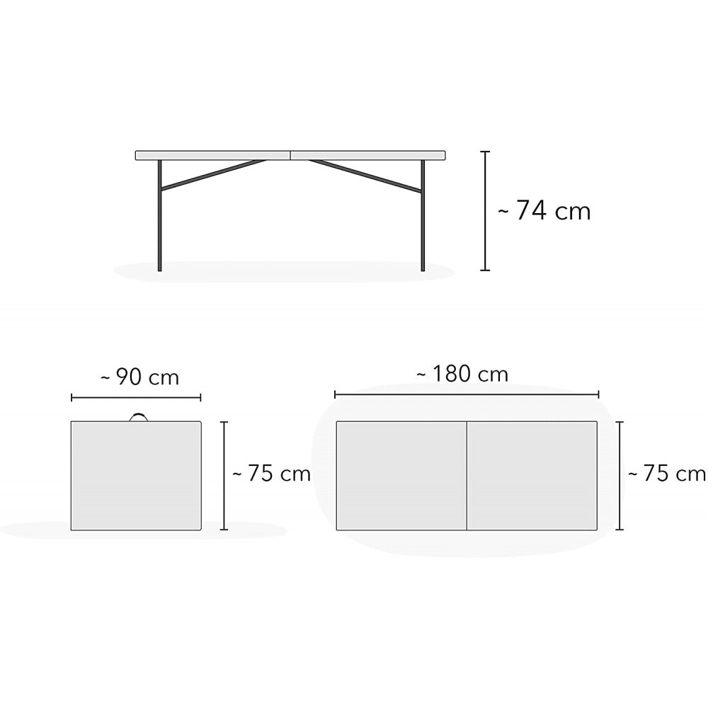 Tavolo Portatile Pieghevole Richiudibile a Valigia con Maniglia Giardino Pic Nic 180 x 75cm