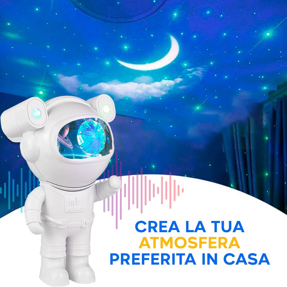 Proiettore Luce Notturna Astronauta Cassa Speaker BT Telecomando Cielo Stellato