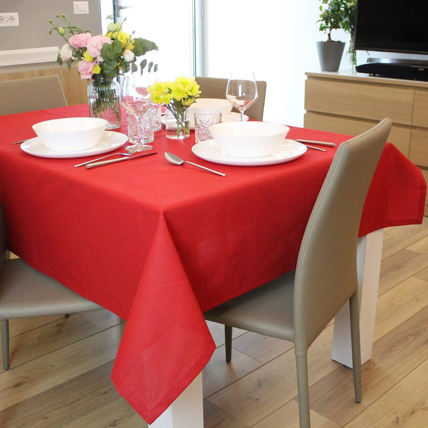 Tovaglia di Natale Festiva da Cucina Rossa Effetto Lino 180 x150 cm Decorazioni Natalizie addobbi casa tavola