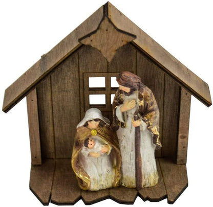 Presepe Capanna in Legno con Nativita' 20 x 20 x 7 cm Addobbi Natalizi Avvento Fair