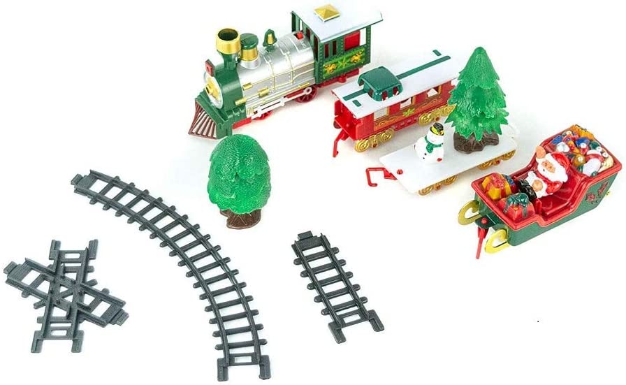 Trenino Natalizio Sotto Albero Locomotiva Luci Suoni Slitta Babbo Natale 102x46