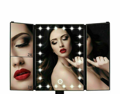 Specchio Trucco Con 24 Luci Led Ingrandimento 1x 2x 3x Rotazione 360° Makeup