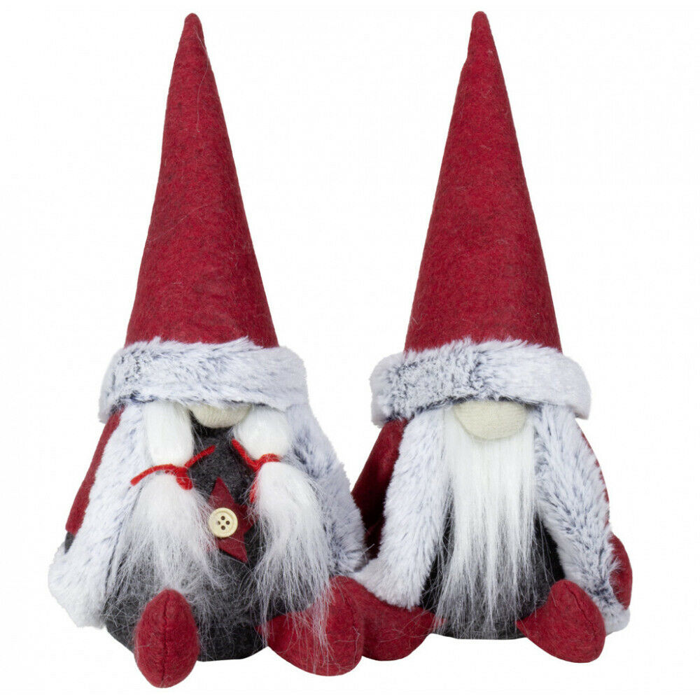 Set da 2 Gnomo Elfo Natalizio Barba e trecce Decorazioni Casa 20 cm Cappello