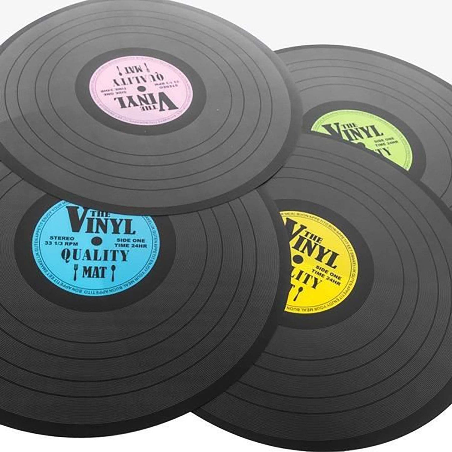 Set 4 Tovagliette da Pranzo Sottopiatto Disco in Vinile Ø 39 cm Decorativi Casa