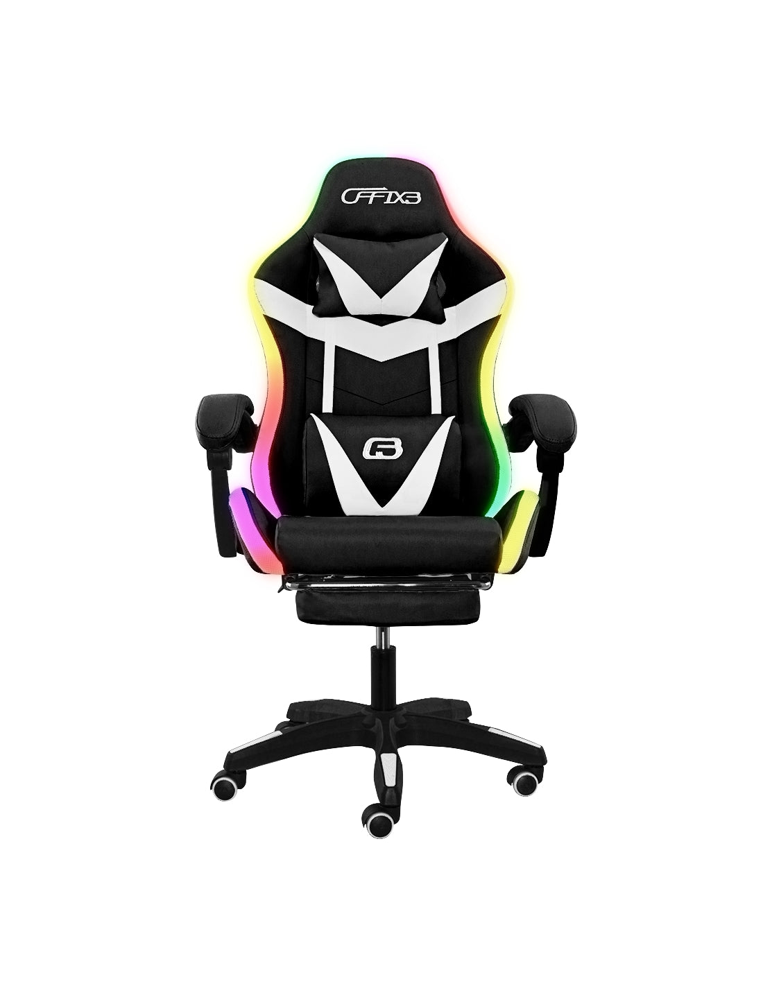 Sedia Gaming LED RGB Telecomando Doppio Cuscino in Ecopelle e Poggiapiedi Bianca