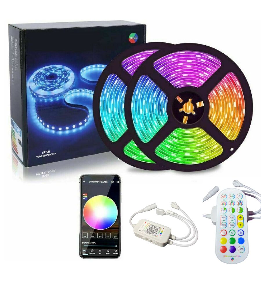 Striscia LED 5m Smart RGB 5050 Compatibile con App Strip Led con Telecomando Sensore Musicale