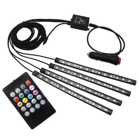 Striscia LED Auto Luci LED Interne per Auto con 48 LED RGB 4 Barre Striscie LED Auto 8 Colori RGB Illuminazione Telecomando Modalità Musica