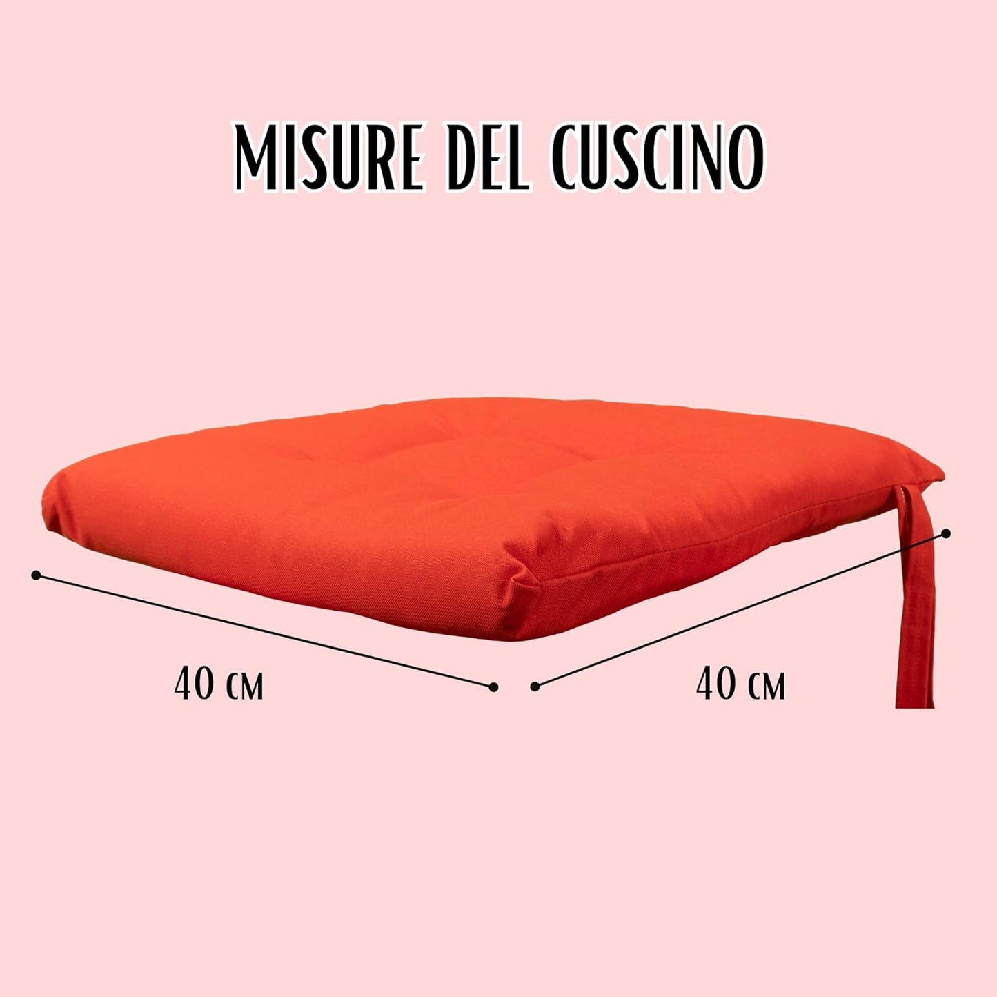 Pack 6 Cuscini Rosso per Sedia Natalizio 40x40 cm Coprisedia con Alette e Lacci