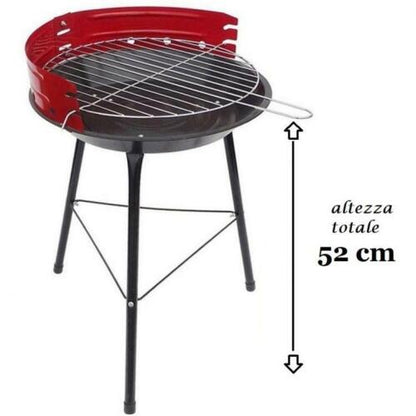 Barbecue a Carbone Tondo con Griglia di Cottura e Paravento 36 x 36 x 52H Cm BBQ Fair