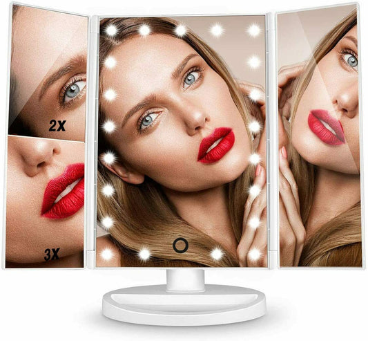 Specchio Trucco Con 24 Luci Led Ingrandimento 1x 2x 3x Rotazione 360° Makeup