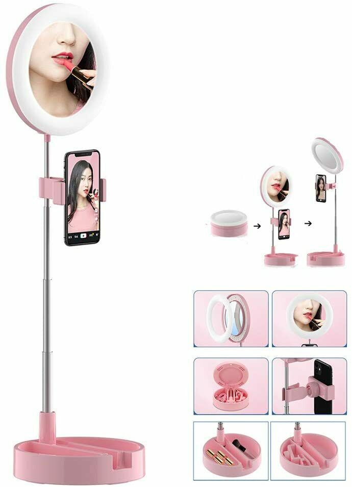 Specchio Trucco Anello Luminoso Luce Led Regolabile Supporto Smartphone Selfie Tik Tok Ring