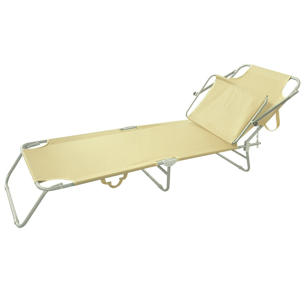 Lettino Prendisole In Metallo con Schienale Regolabile con Tettuccio Parasole Portatile Pieghevole (Beige)