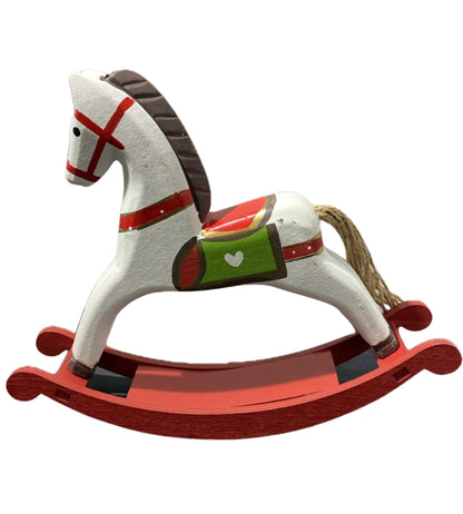 Cavallo a Dondolo 22 cm in Legno Dipinto a Mano Decorazioni Addobbi di Natale