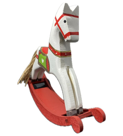 Cavallo a Dondolo 22 cm in Legno Dipinto a Mano Decorazioni Addobbi di Natale