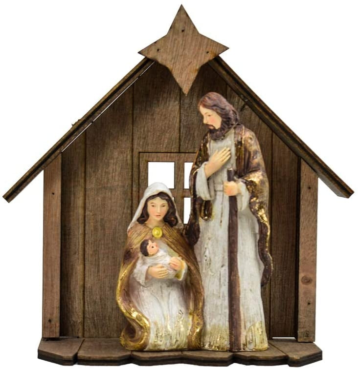 Presepe Capanna in Legno con Nativita' 20 x 20 x 7 cm Addobbi Natalizi Avvento Fair