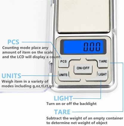 Mini Bilancia di Precisione Digitale Bilancino 0,01 - 200 Grammi con Lcd Funzione Tara