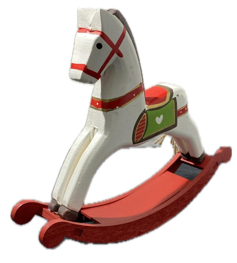 Cavallo a Dondolo 22 cm in Legno Dipinto a Mano Decorazioni Addobbi di Natale