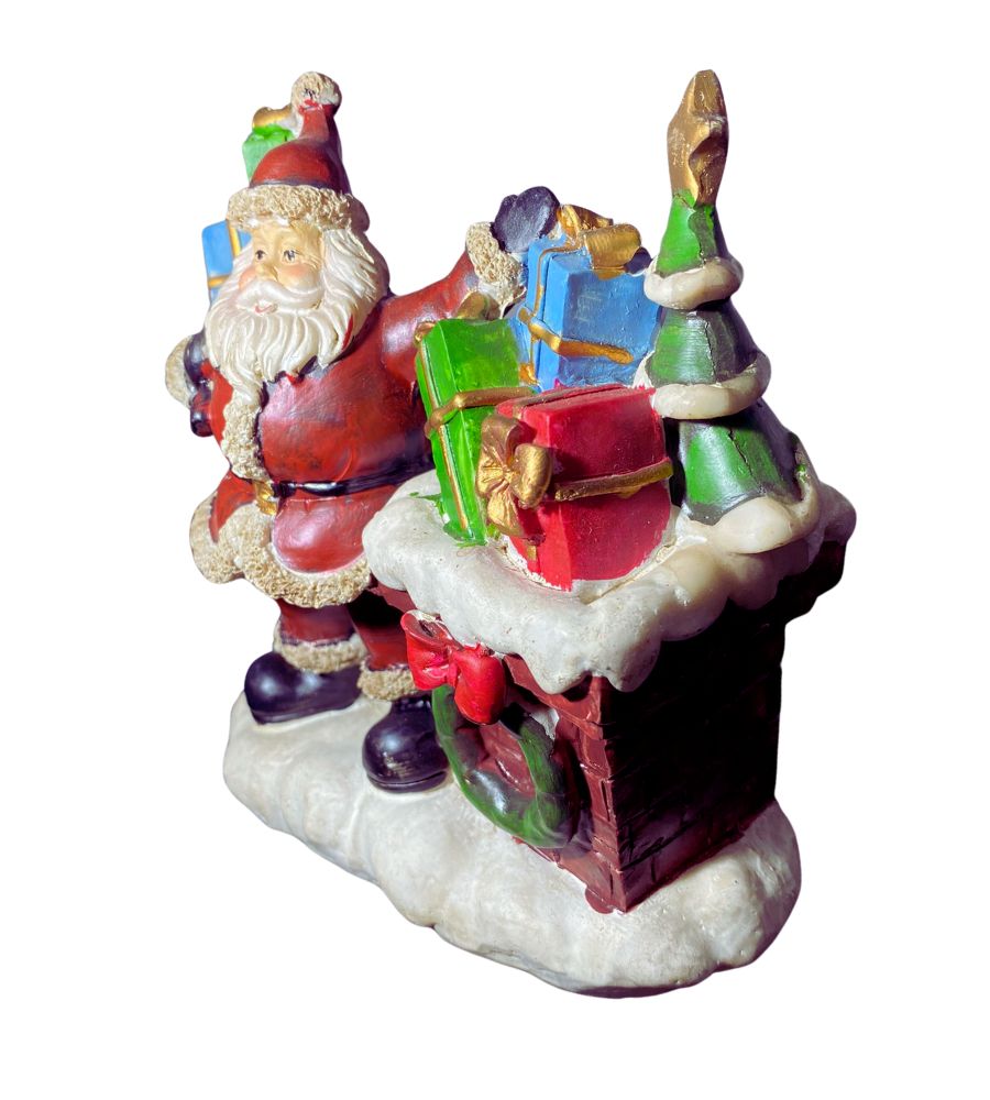 Babbo Natale Statua 14 cm Caminetto con Regali Decorazioni Natalizie