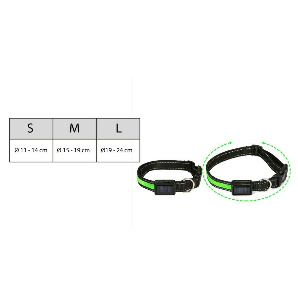 Collare LED Fluo Regolabile Luminoso Per Cani Ricarica Usb o Solare 3 Taglie