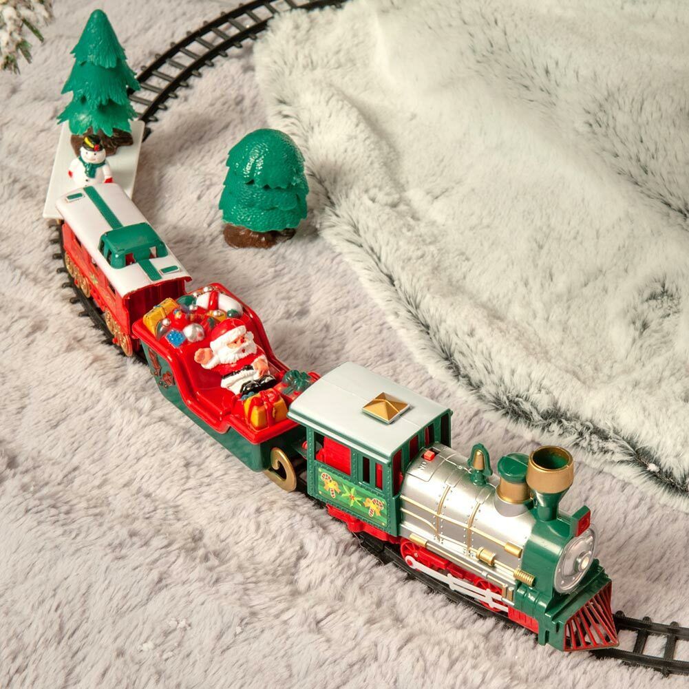 Trenino Natalizio Sotto Albero Locomotiva Luci Suoni Slitta Babbo Natale 102x46