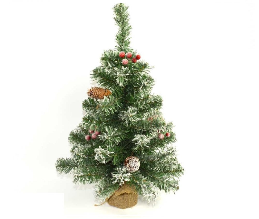 Albero di Natale innevato con Bacche e Pigne Piede in yuta 60 cm Ø 38 cm